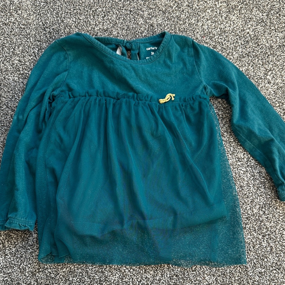 Carter's Teal Long Sleeve Kids Tee with Gold Accent